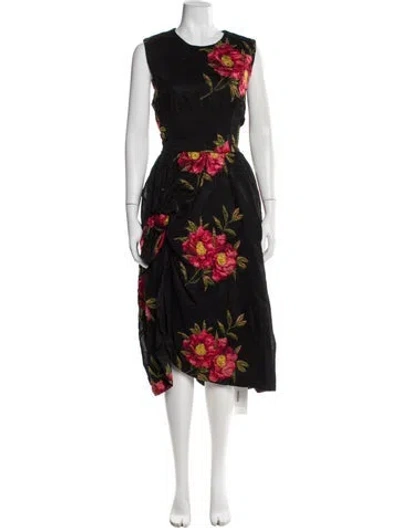 Pre-owned Simone Rocha Floral Print Midi Length Dress In Black