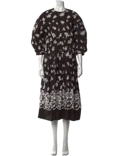 Pre-owned Simone Rocha Floral Print Midi Length Dress In Gray
