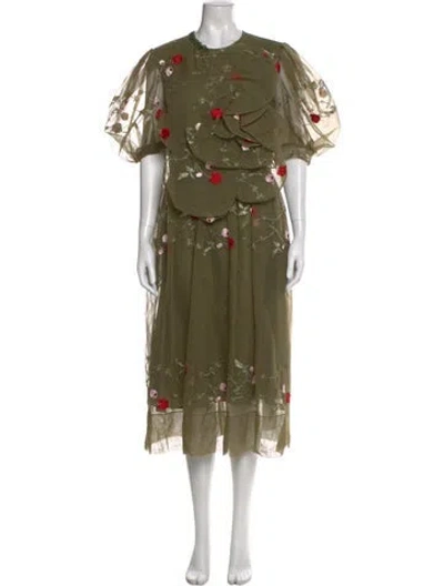 Pre-owned Simone Rocha Floral Print Midi Length Dress In Green