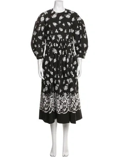 Pre-owned Simone Rocha Floral Print Midi Length Dress In Grey