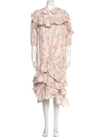Pre-owned Simone Rocha Floral Print Midi Length Dress In Neutral