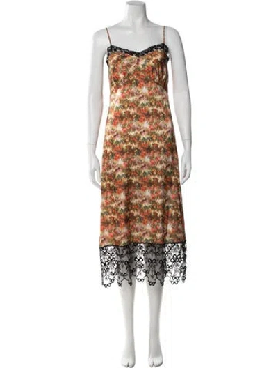 Pre-owned Simone Rocha Floral Print Midi Length Dress In Neutral
