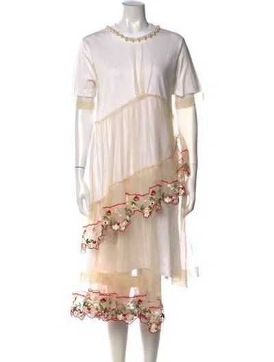 Pre-owned Simone Rocha Floral Print Midi Length Dress W/ Tags In White
