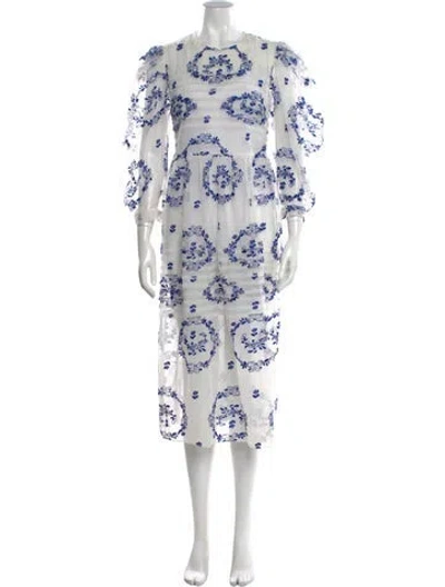 Pre-owned Simone Rocha Floral Print Midi Length Dress In White