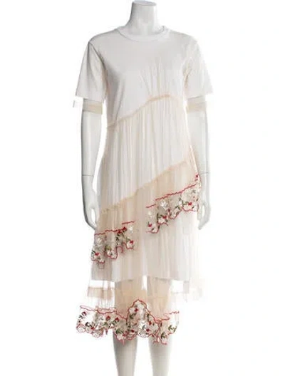 Pre-owned Simone Rocha Floral Print Midi Length Dress In White