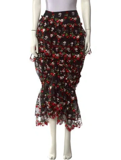 Pre-owned Simone Rocha Floral Print Midi Length Skirt In Black