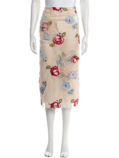 Pre-owned Simone Rocha Floral Print Midi Length Skirt In Neutral