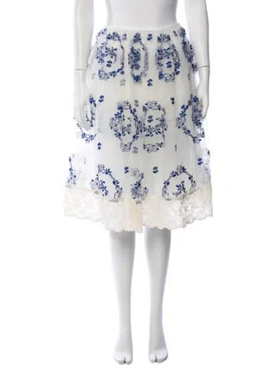 Pre-owned Simone Rocha Floral Print Midi Length Skirt In White
