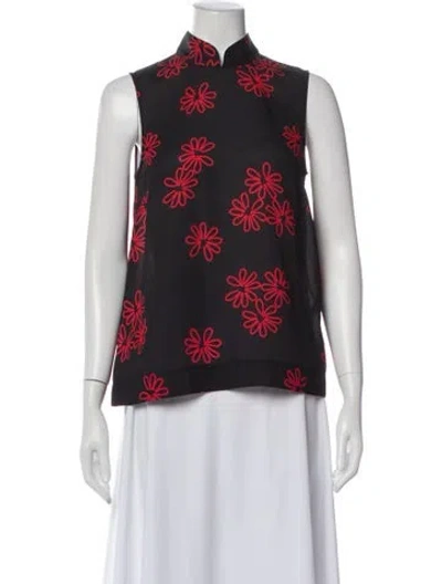 Pre-owned Simone Rocha Floral Print Mock Neck Top In Gray