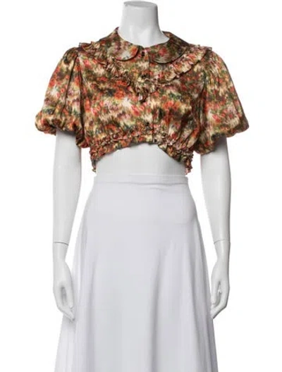 Pre-owned Simone Rocha Floral Print Short Sleeve Blouse In Multicolor