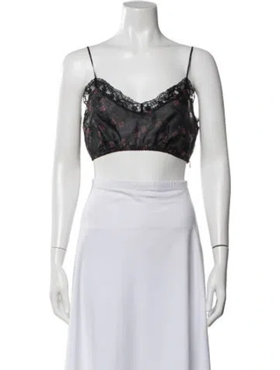 Pre-owned Simone Rocha Floral Print V-neck Crop Top In Black
