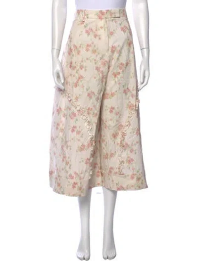 Pre-owned Simone Rocha Floral Print Wide Leg Pants In Neutrals