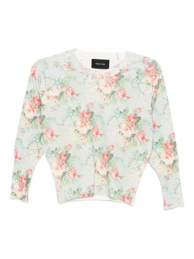 Simone Rocha Floral Shrunken Top In Green
