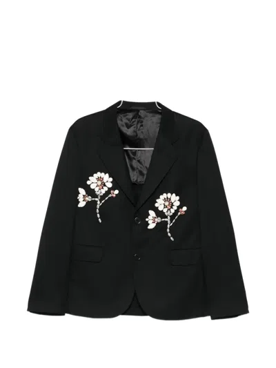 Simone Rocha Floral-appliqué Blazer In Black