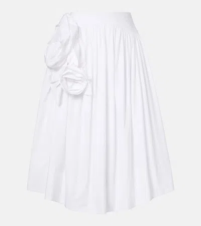 Simone Rocha Floral-appliqué Cotton Poplin Midi Skirt In White