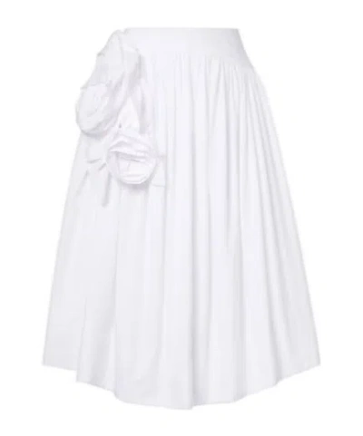 Simone Rocha Floral-applique Cotton Poplin Midi Skirt In White