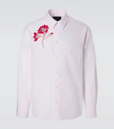 Simone Rocha Floral-appliqué Cotton Poplin Shirt In Pink