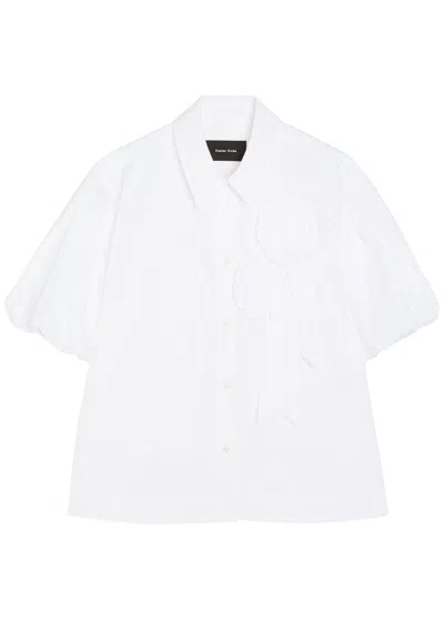 Simone Rocha Floral-appliquéd Cropped Cotton-poplin Shirt In Animal Print