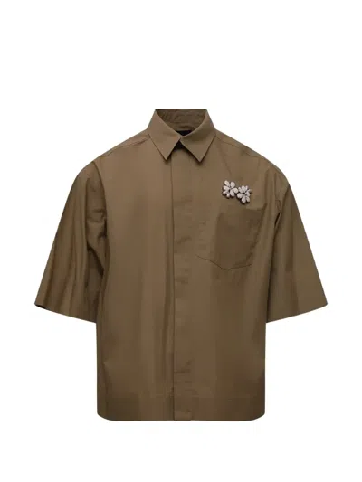 Simone Rocha Floral-embellished Short-sleeve Shirt In Brown