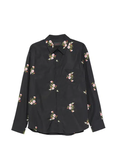 Simone Rocha Floral-embroidered Concealed-button Shirt In Black