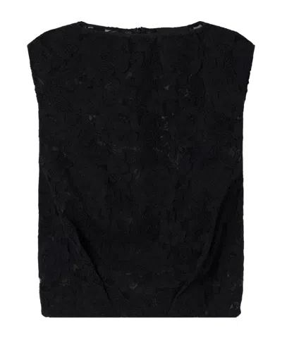 Simone Rocha Cropped Floral-embroidered Lace Blouse In Black