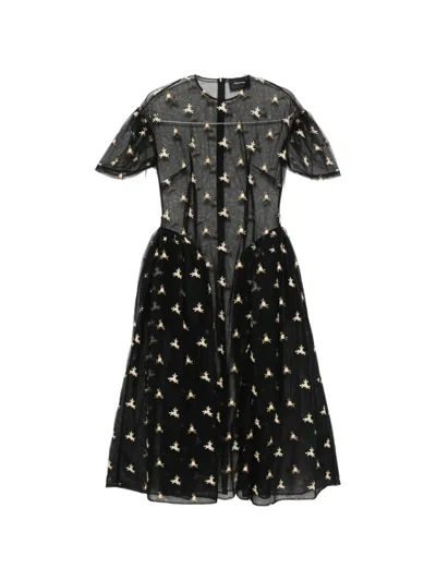 Simone Rocha Womens Black Black Puff-sleeve Cord-hip Woven Midi Dress