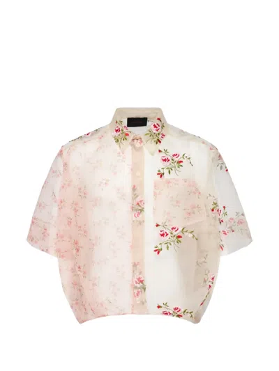 Simone Rocha Floral-embroidered Sheer Shirt In Pink