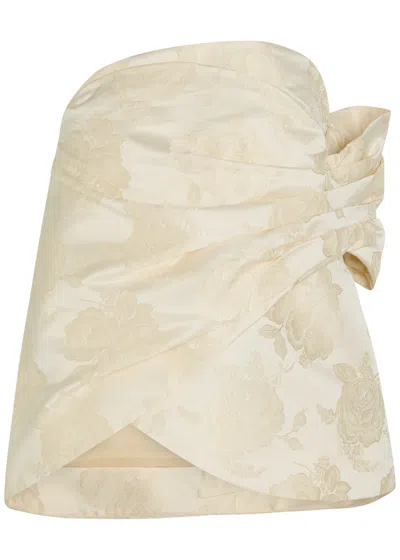 Simone Rocha Floral-jacquard Gathered Satin Top In White