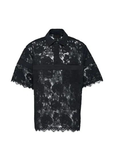 Simone Rocha Floral-lace Shirt In Black