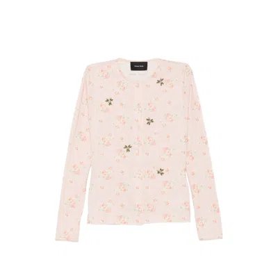 Simone Rocha Floral-print Crystal-embellished Cardigan In Pink