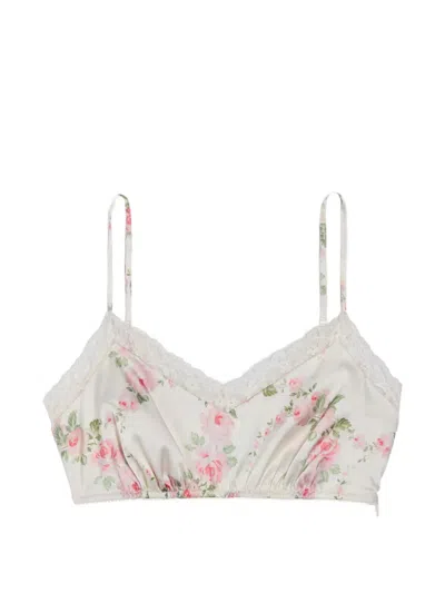 Simone Rocha Floral-print Lace-trim Bralette In Neutral