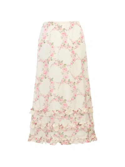 Simone Rocha Floral-print Ruffled Midi Skirt In Neutral