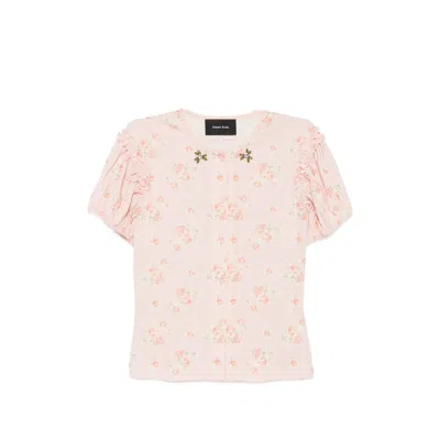 Simone Rocha Floral-print Ruffled-sleeve T-shirt In Pattern