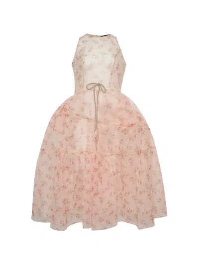 Simone Rocha Floral-print Tiered Midi Dress In Pink