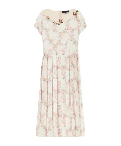Simone Rocha Bead-embellished Pleated Floral-printed Taffeta Midi Dress In Multi