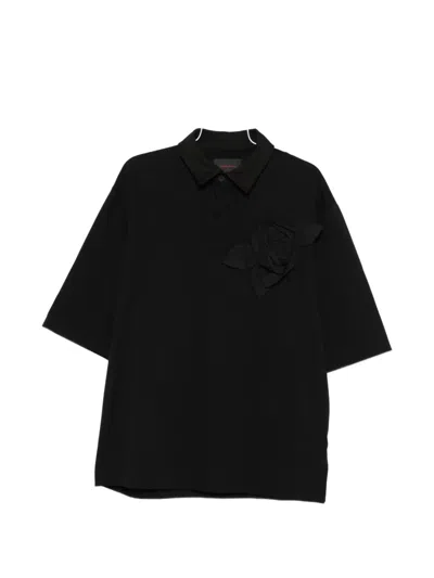 Simone Rocha Flower-appliqué Polo Shirt In Black