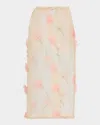 Simone Rocha Organza Floral Pencil Midi Skirt In Nude Multi