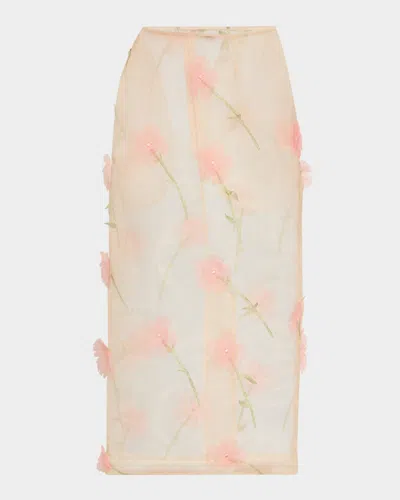 Simone Rocha Flower-applique Sheer Organza Midi Skirt In Nude/multi