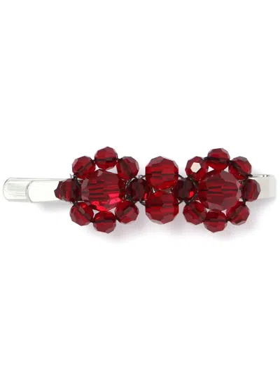 Simone Rocha Flower Beaded Hair Clip In Red
