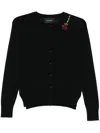 Simone Rocha Turbo Crystal Rose Crewneck Cardigan In Black