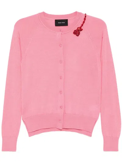 Simone Rocha Flower-embellished Cardigan In Pink