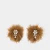 Simone Rocha Flower Pompom Earrings -  - Fake Fur - Brown In Brown