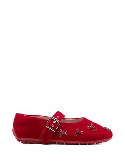 Simone Rocha Flower-embellished Ballet Flats In Red