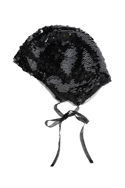 Simone Rocha 1053 Sequin Frill Beanie In Black