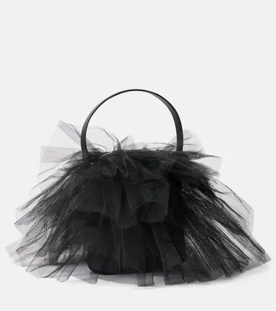 Simone Rocha Frilly Tutu Mini Canvas Shoulder Bag In Black