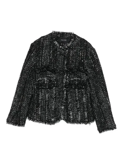 Simone Rocha Fringed Tweed Jacket In Black