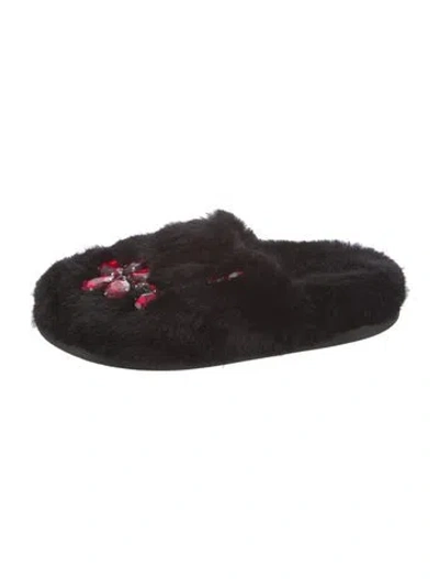 Pre-owned Simone Rocha Fur Graphic Print Slides In Black