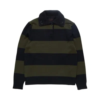 Pre-owned Simone Rocha Fuzzy Collar Striped Rugby Knit Jumper 'green' | Men's Size S