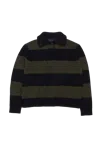 Simone Rocha Fuzzy Collar Striped Rugby Knit Jumper W/ Emb Khaki In Multi