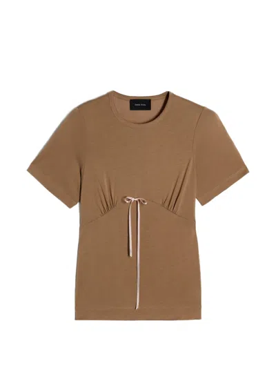 Simone Rocha Gathered Bust Bow T-shirt In Brown